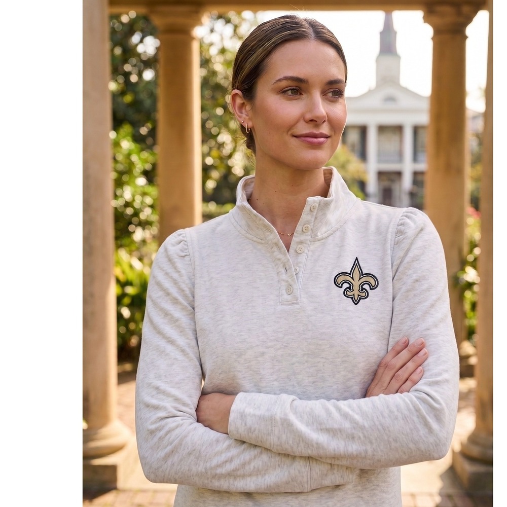 NFL New Orleans Saints Gray Quarter-Snap Pullover Womens Large Fleur-De-Lis